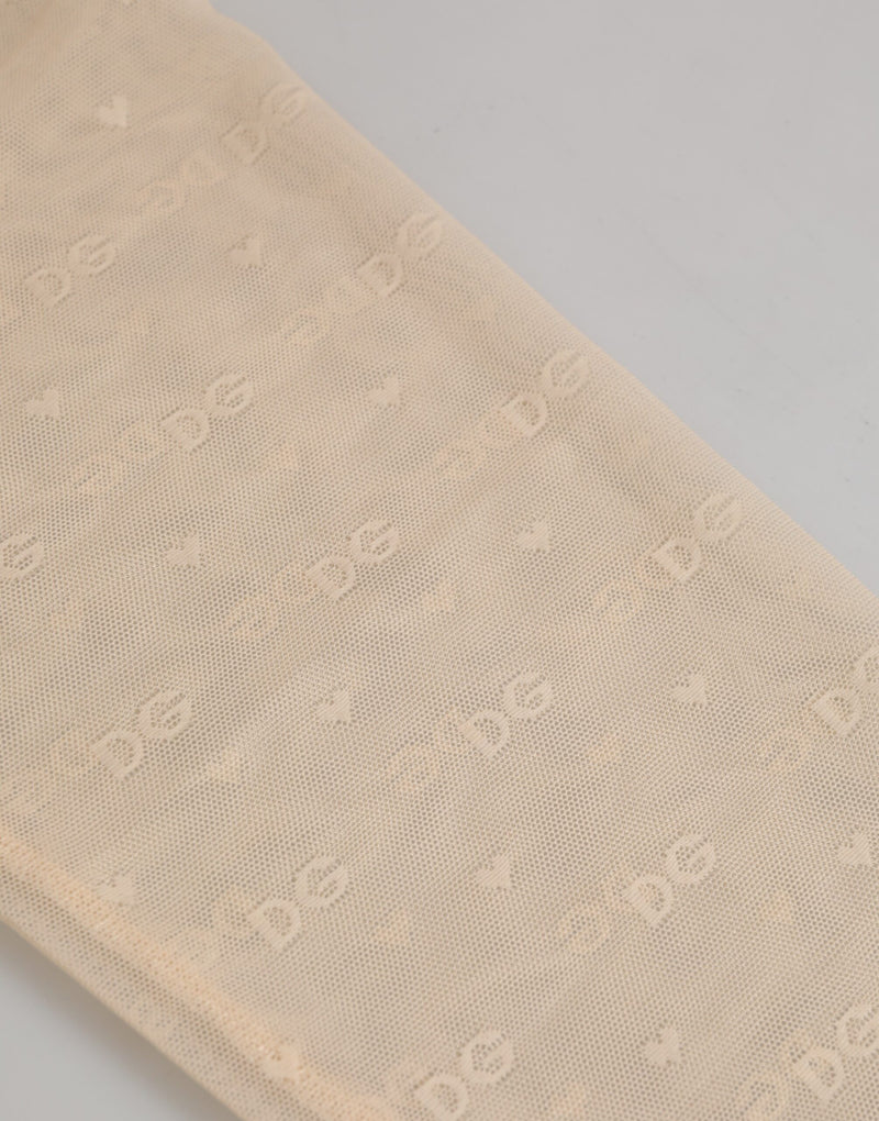 Dolce & Gabbana Beige Nylon Logo Lace Leggings Pants