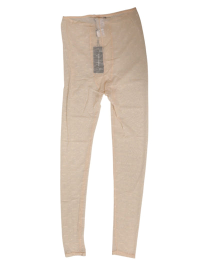 Dolce & Gabbana Beige Nylon Stretch Logo Lace Leggings Underwear