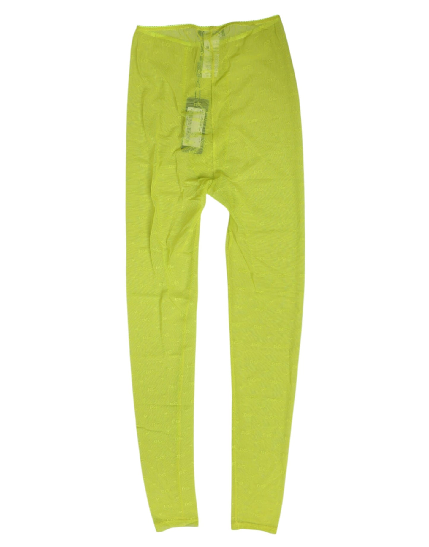 Dolce & Gabbana Neon Green Nylon Logo Lace Leggings Pants Underwear