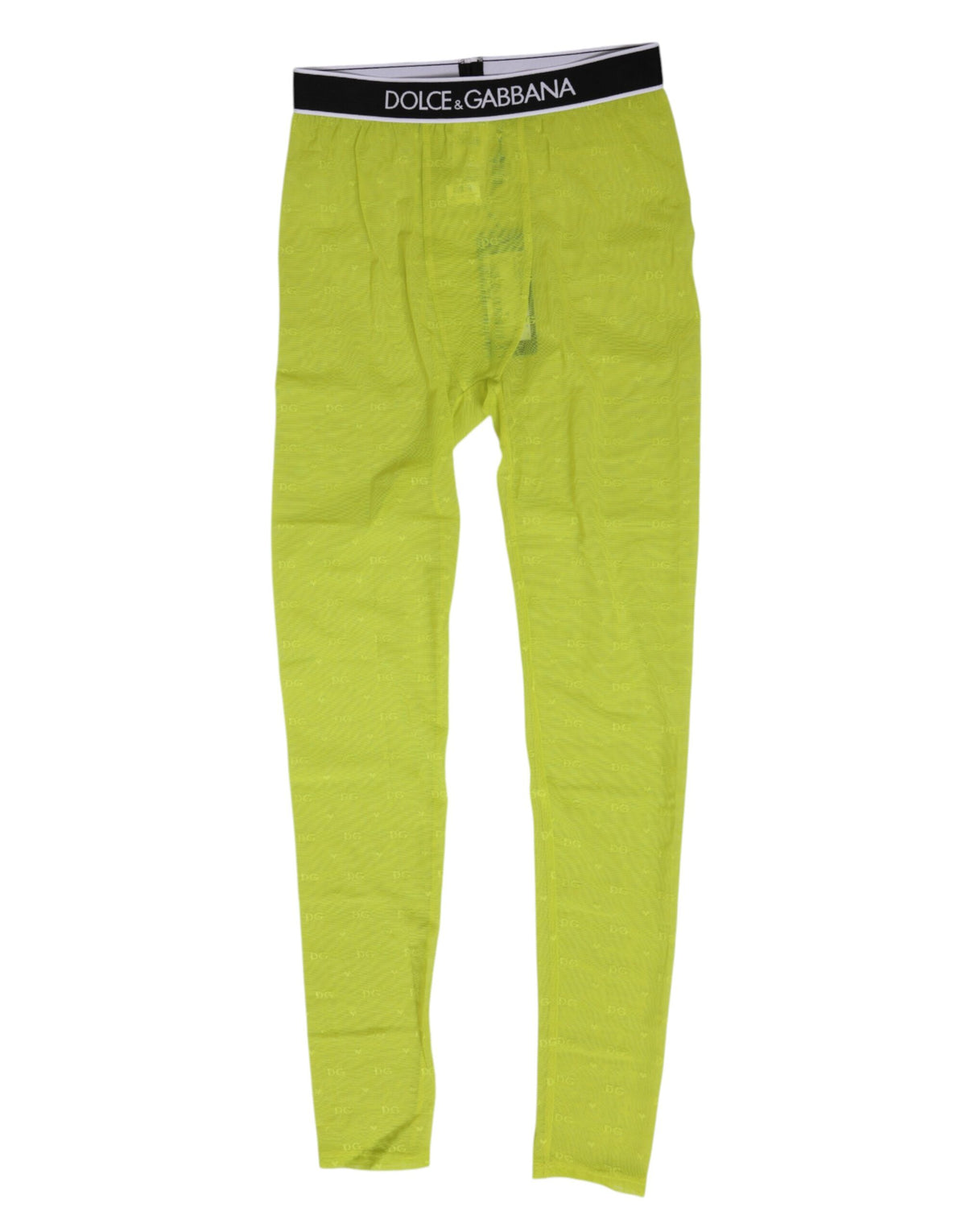 Dolce & Gabbana Neon Green Nylon Logo Lace Leggings Pants