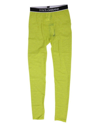 Dolce & Gabbana Neon Green Nylon Logo Lace Leggings Pants Underwear