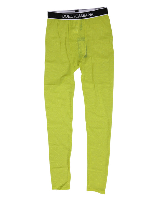 Dolce & Gabbana Neon Green Nylon Logo Lace Leggings
