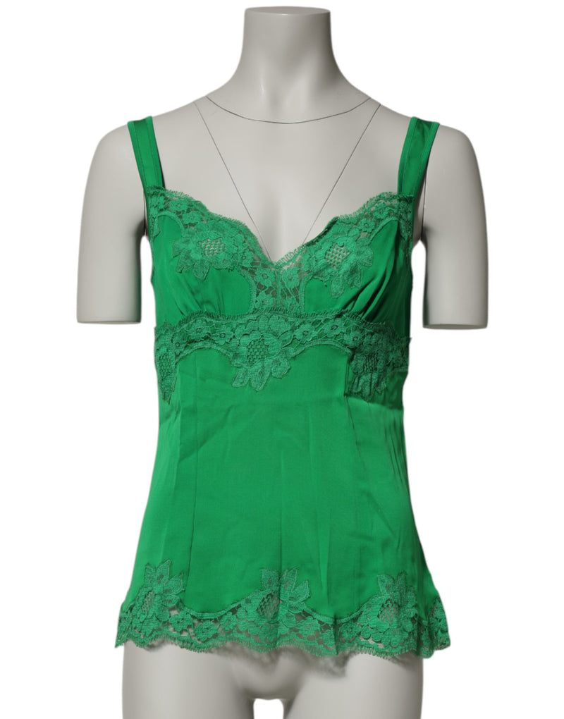 Dolce & Gabbana Green Floral Lace Tank Lingerie Top