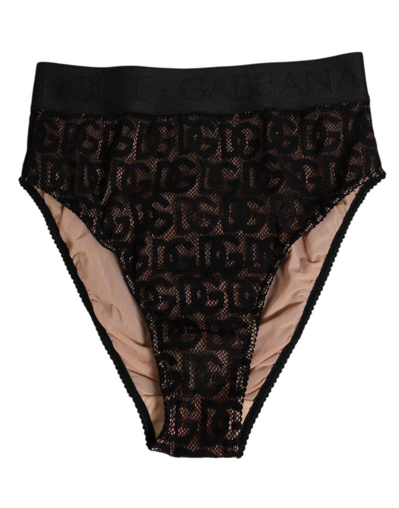 Dolce & Gabbana Black DG Logo Lace High Brief Panty