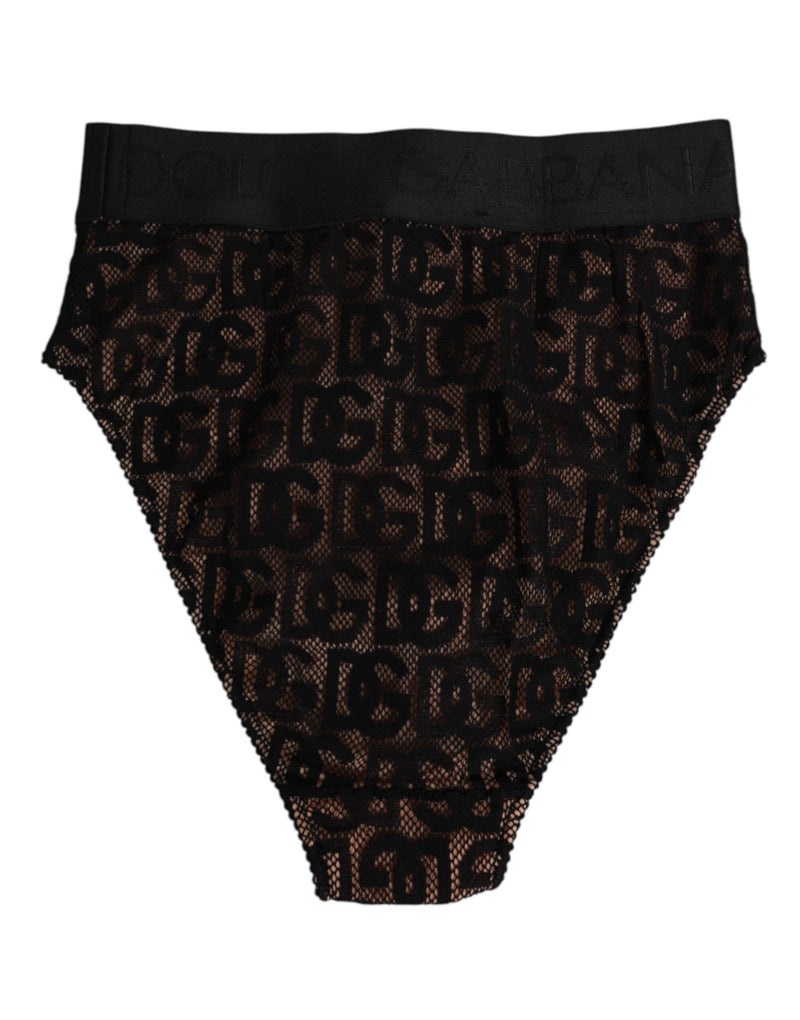 Dolce & Gabbana Black DG Logo Lace High Brief Panty