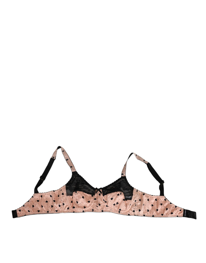 Dolce & Gabbana Beige Silk Heart Print Soft Cup Bra