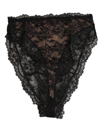 Dolce & Gabbana Black Floral Lace Mesh High Brief Panty  Underwear