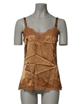 Dolce & Gabbana Brown Floral Lace Tank Lingerie Sleepwear