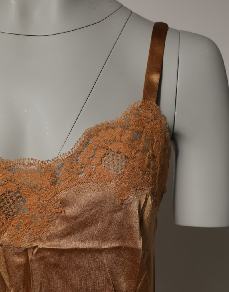 Dolce & Gabbana Brown Floral Lace Tank Lingerie Sleepwear