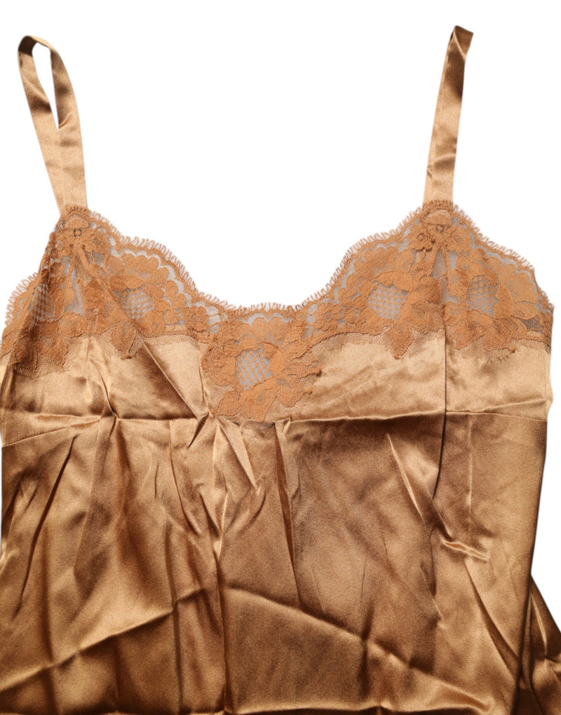 Dolce & Gabbana Brown Floral Lace Tank Lingerie Sleepwear