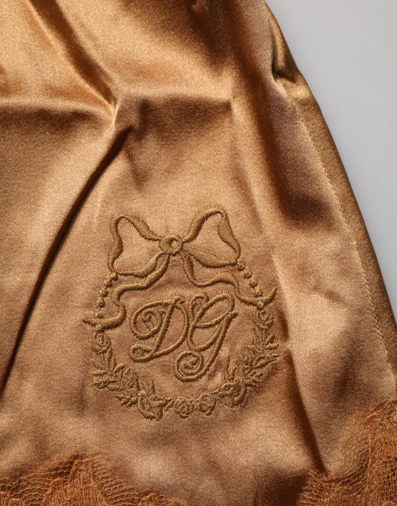 Dolce & Gabbana Brown Floral Lace Tank Lingerie Sleepwear