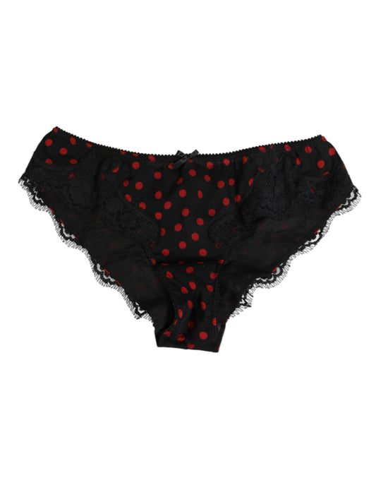 Dolce & Gabbana Black Polka Dotted Silk Low Waist Panty Underwear