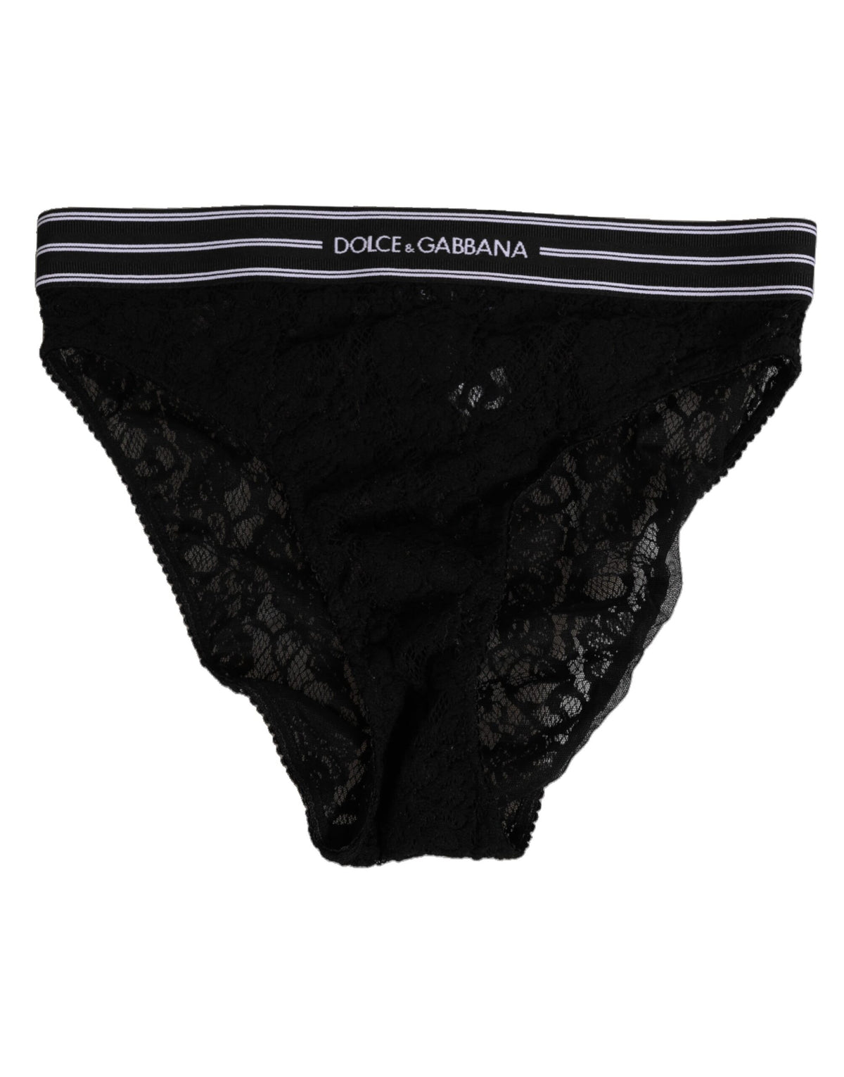 Dolce & Gabbana Black Lace Slip Brief with Logo Waistband