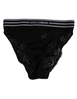 Dolce & Gabbana Black Lace Slip Brief with Logo Waistband