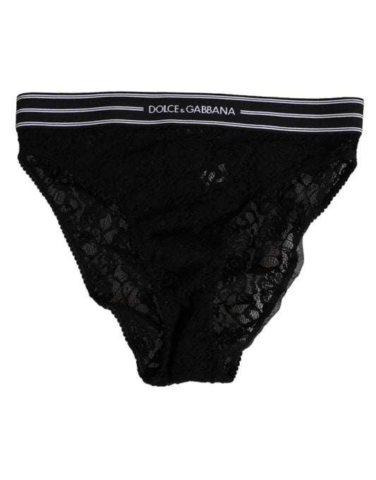 Dolce & Gabbana Black Lace Slip Brief with Logo Waistband