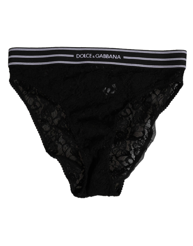 Dolce & Gabbana Black Lace Slip Brief with Logo Waistband