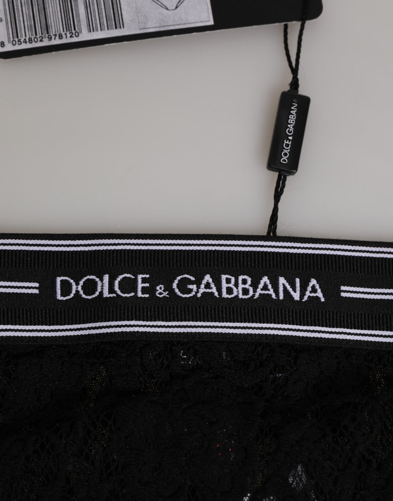 Dolce & Gabbana Black Lace Slip Brief with Logo Waistband