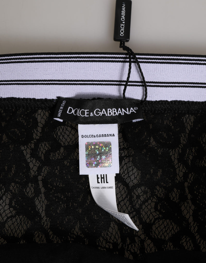 Dolce & Gabbana Black Lace Slip Brief with Logo Waistband