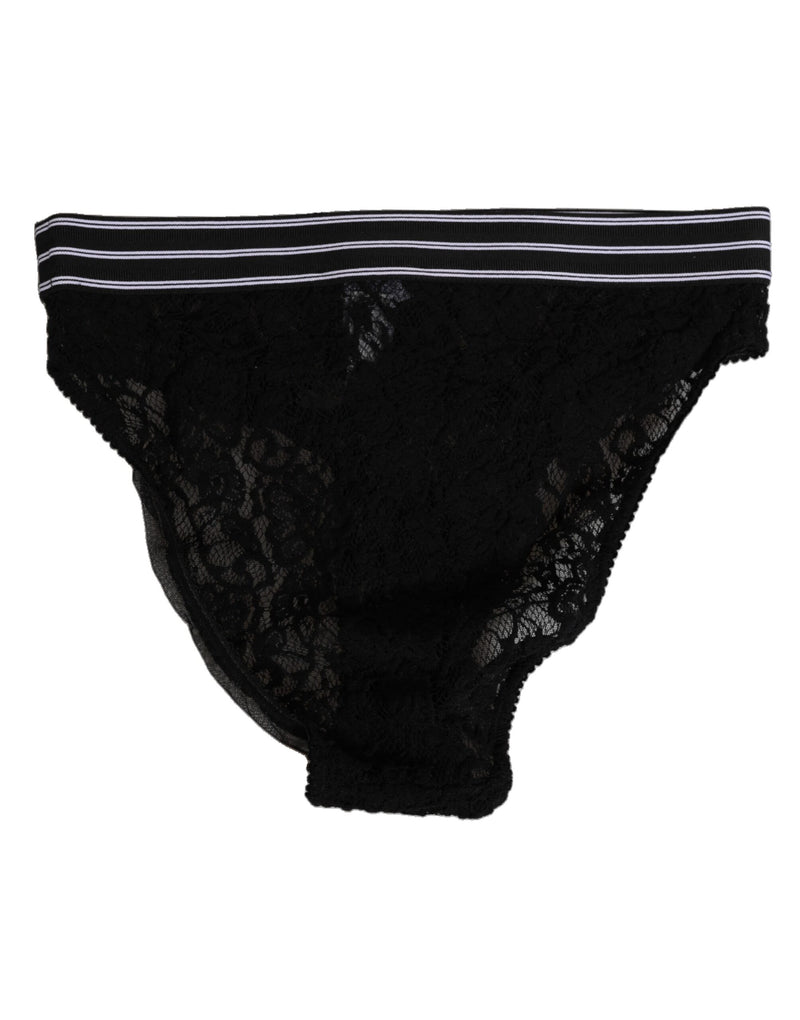 Dolce & Gabbana Black Lace Slip Brief with Logo Waistband
