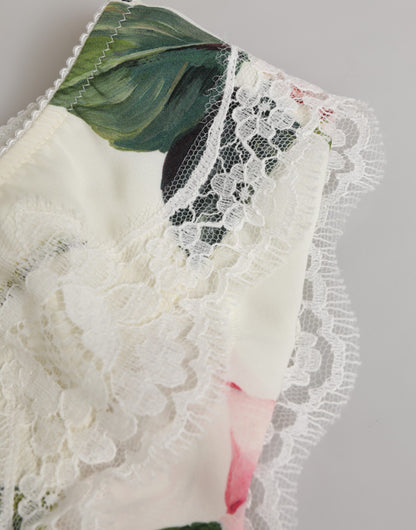 Dolce & Gabbana White Silk Satin Floral Lace Trim Slip Underwear