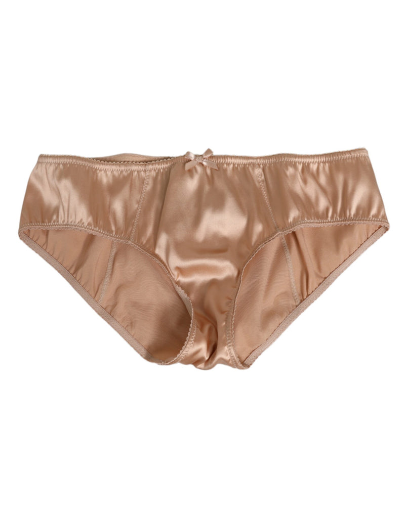 Dolce & Gabbana Beige Silk Satin Floral Lace Panty Briefs