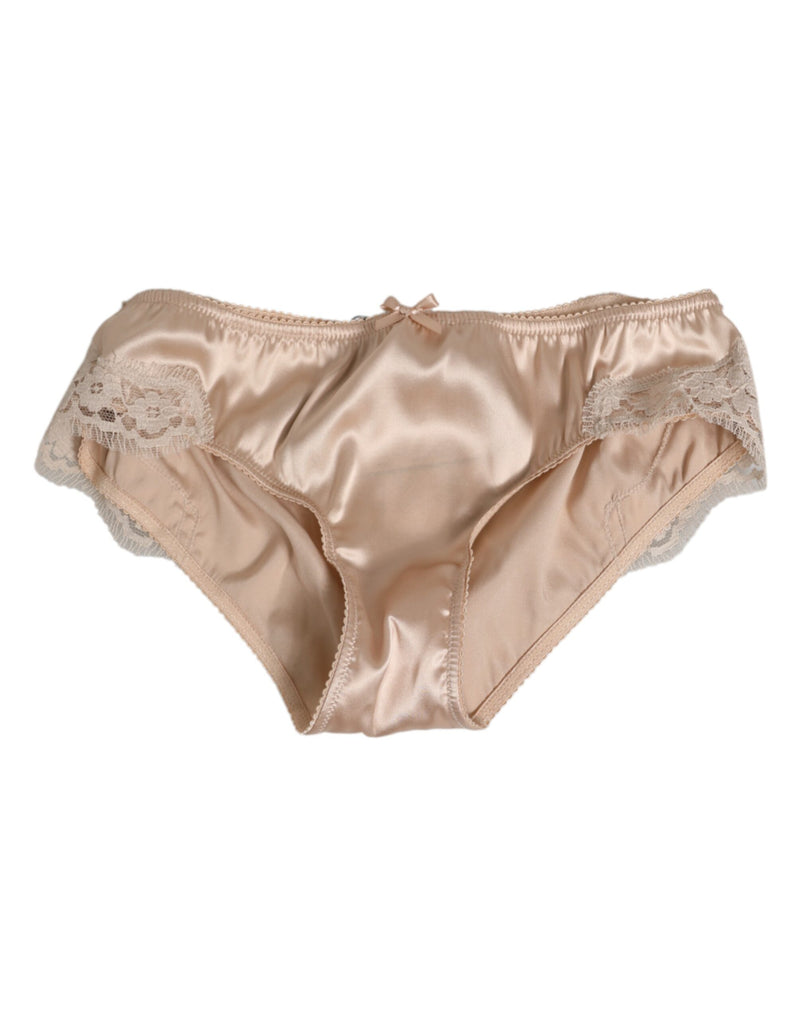 Dolce & Gabbana Beige Silk Satin Floral Lace Panty Briefs