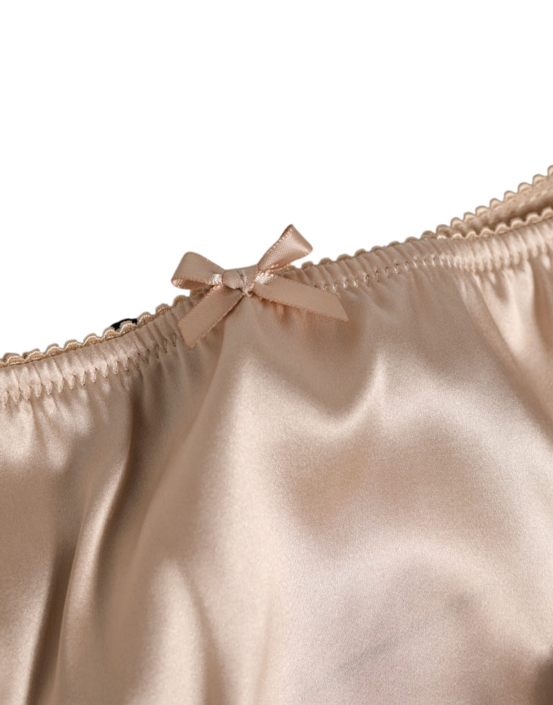 Dolce & Gabbana Beige Silk Satin Floral Lace Panty Briefs