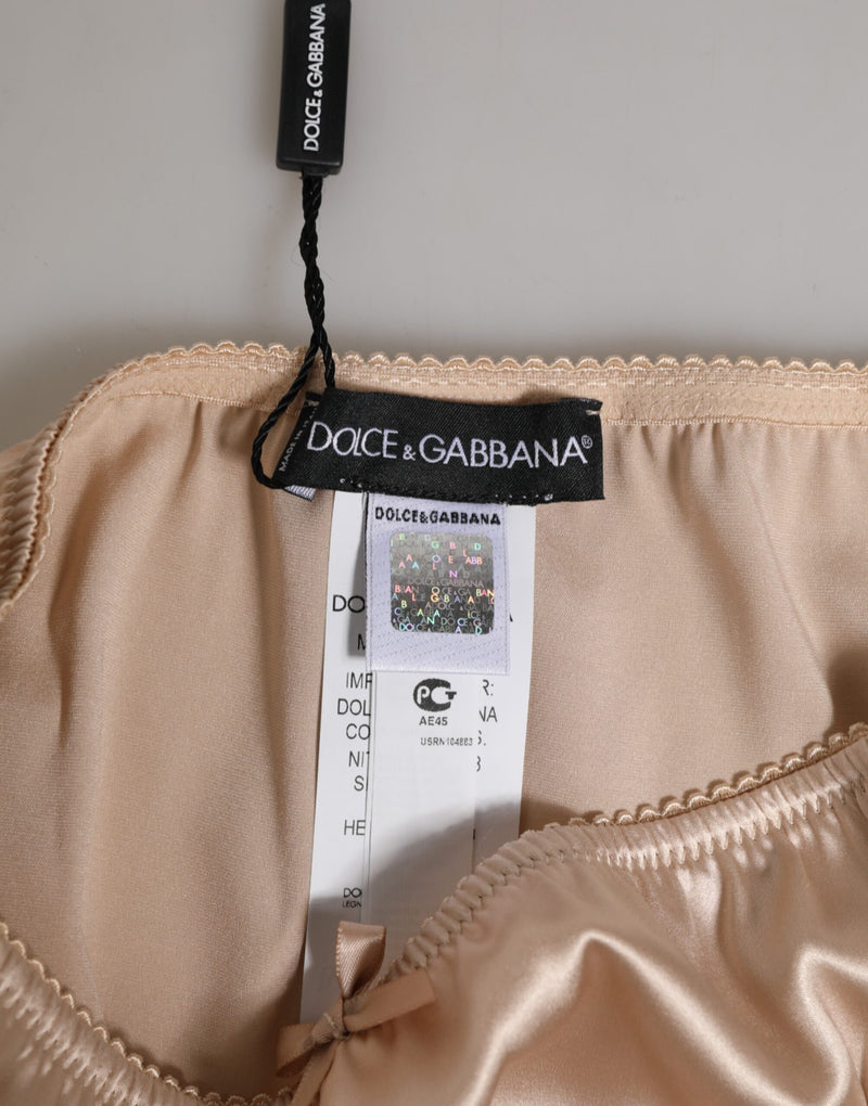 Dolce & Gabbana Beige Silk Satin Floral Lace Panty Briefs