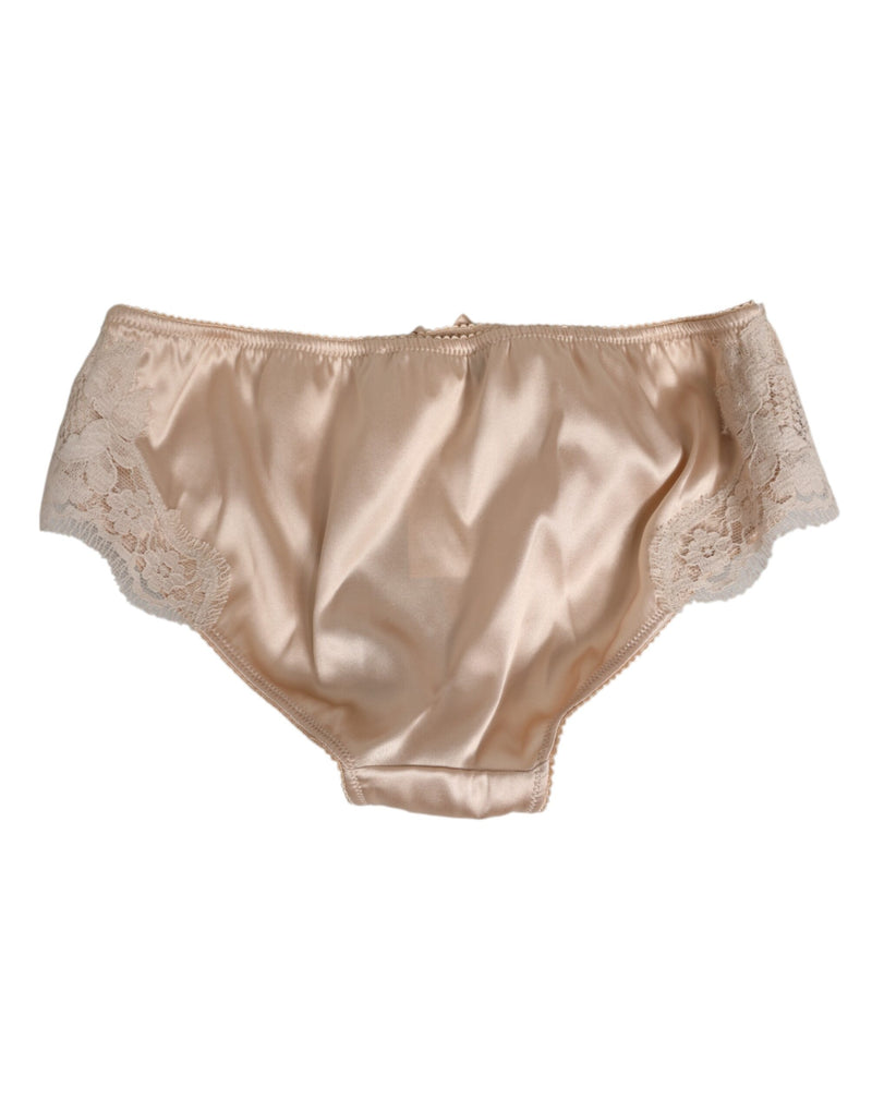 Dolce & Gabbana Beige Silk Satin Floral Lace Panty Briefs
