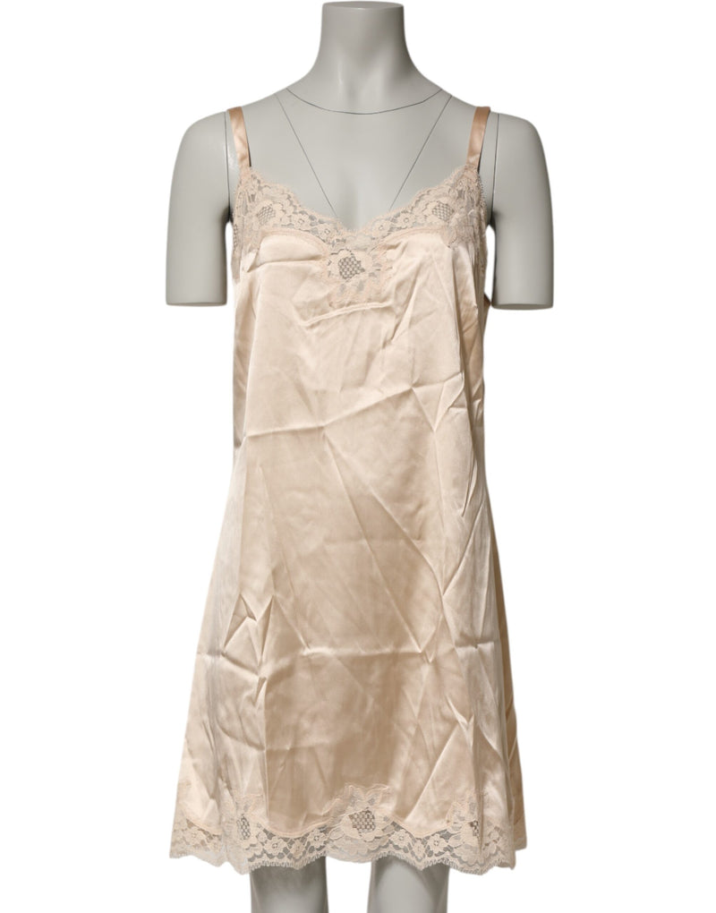 Dolce & Gabbana Chemise Lingerie en Soie Nude avec Dentelle