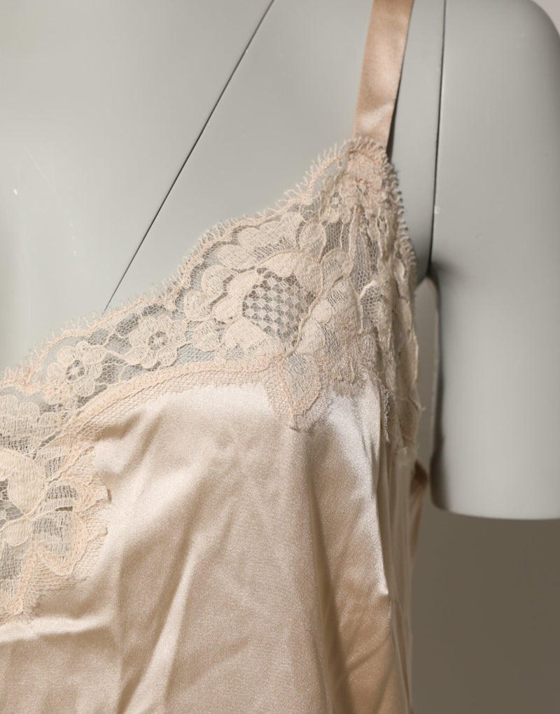 Dolce & Gabbana Chemise Lingerie en Soie Nude avec Dentelle