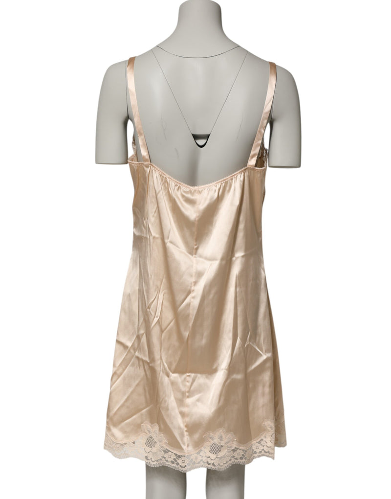 Dolce & Gabbana Chemise Lingerie en Soie Nude avec Dentelle