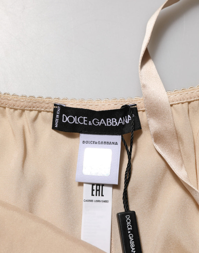 Dolce & Gabbana Chemise Lingerie en Soie Nude avec Dentelle