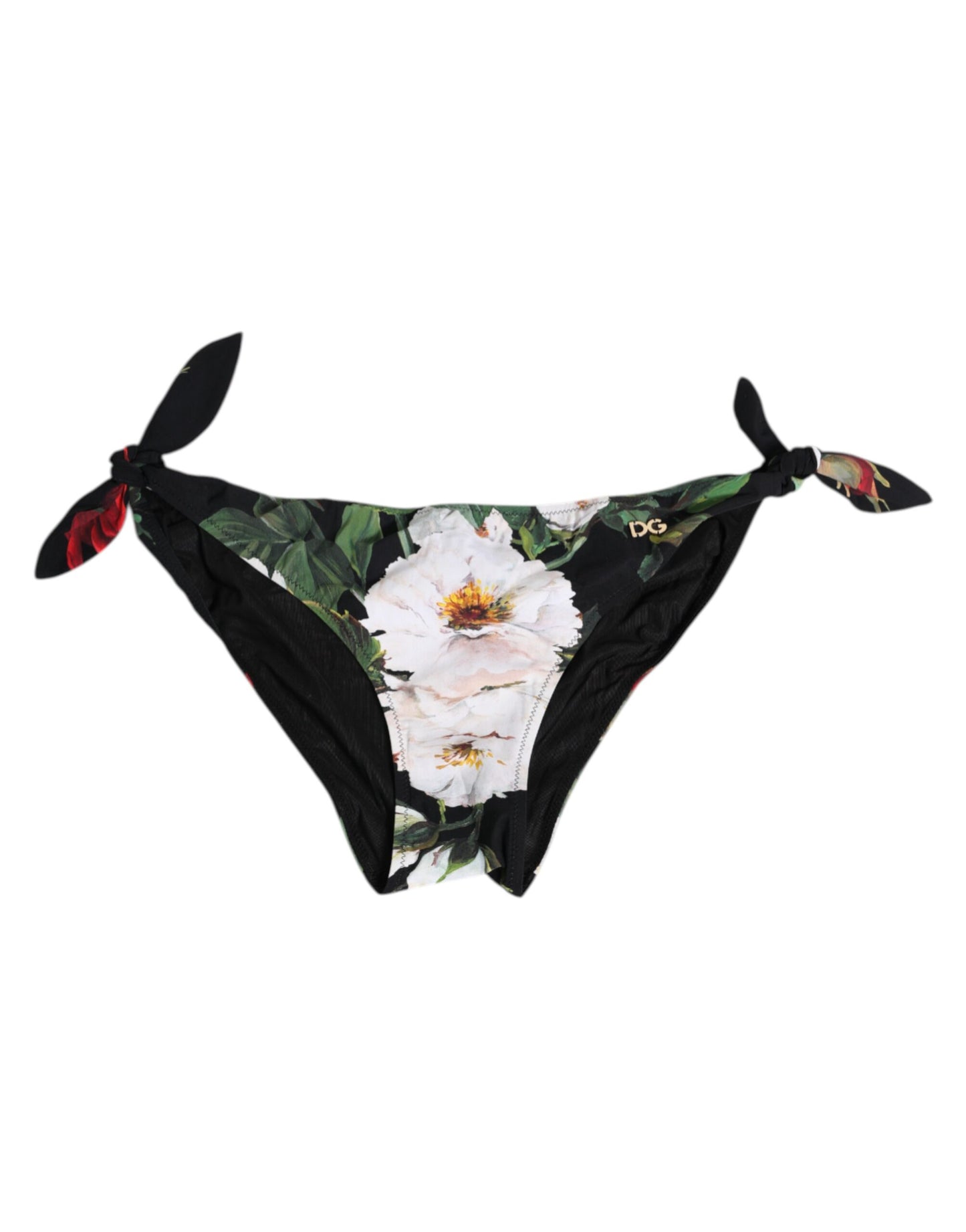 Dolce & Gabbana Black Side Tie Floral Bikini Bottom Swimwear