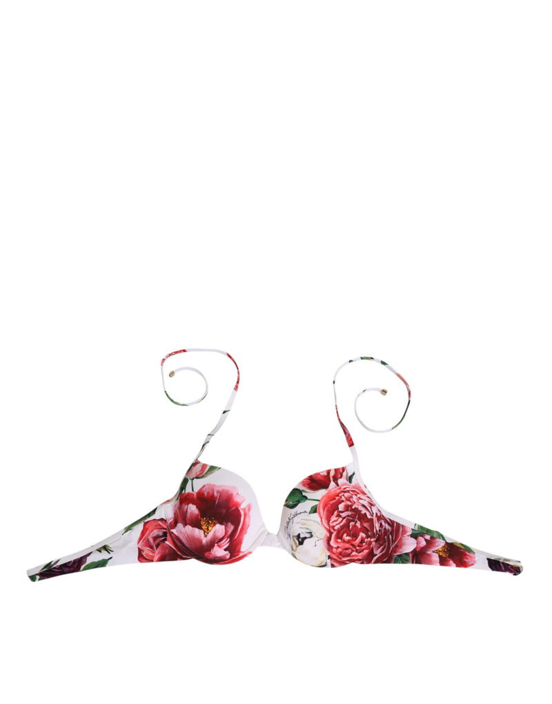 Dolce & Gabbana White Floral Print Halter Bikini Top