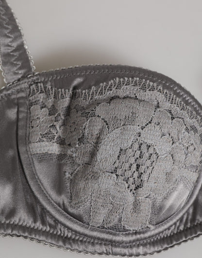 Dolce & Gabbana Gray Silk Underwired Balconette Bra Underwear