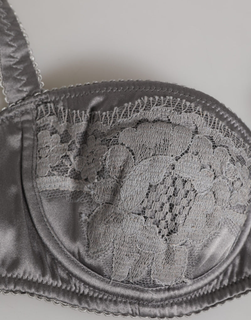 Dolce & Gabbana Gray Silk Underwired Balconette Bra