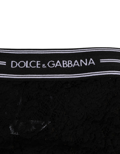 Dolce & Gabbana Black Lace Slip Brief Logo Waistband Underwear