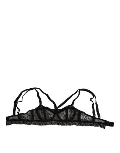 Soutien-gorge balconnet en dentelle de nylon noir à motifs floraux Dolce &amp; Gabbana