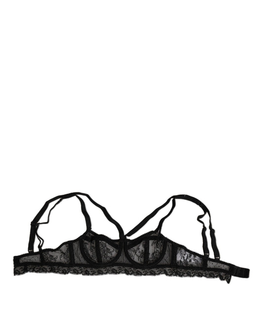 Soutien-gorge balconnet en dentelle de nylon noir à motifs floraux Dolce &amp; Gabbana