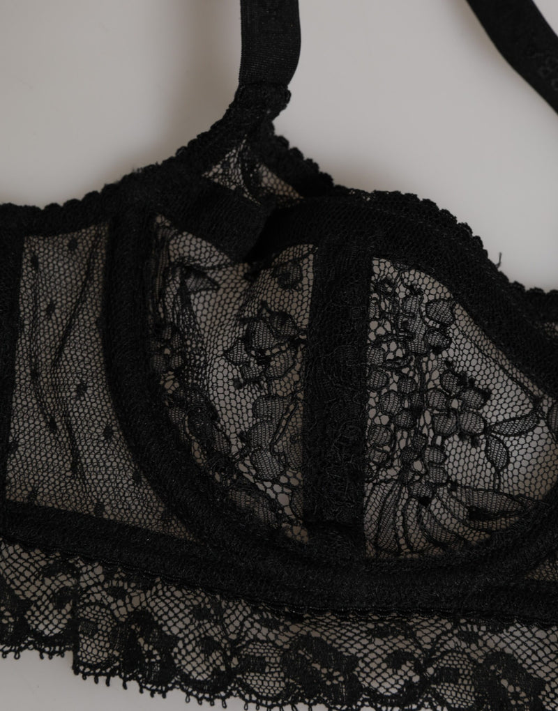 Dolce & Gabbana Black Floral Lace Balconcino Bra
