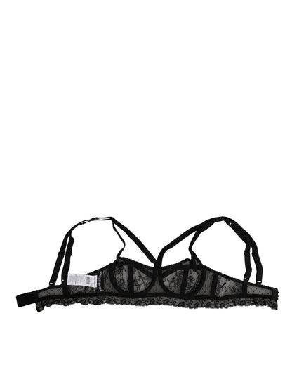 Soutien-gorge balconnet en dentelle de nylon noir à motifs floraux Dolce &amp; Gabbana