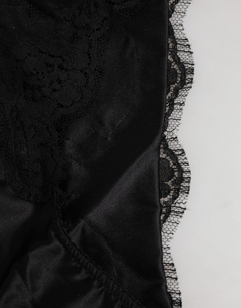 Dolce & Gabbana Black Silk Satin Floral Lace Panty Briefs