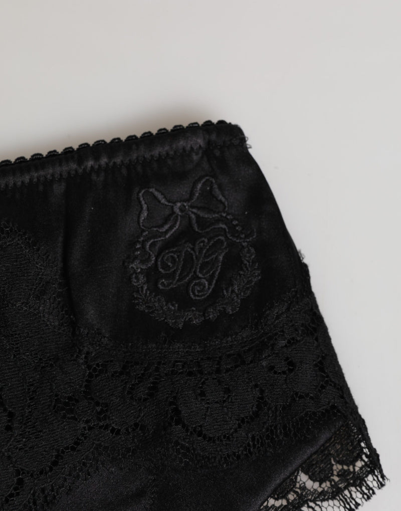 Dolce & Gabbana Black Silk Satin Floral Lace Panty Briefs