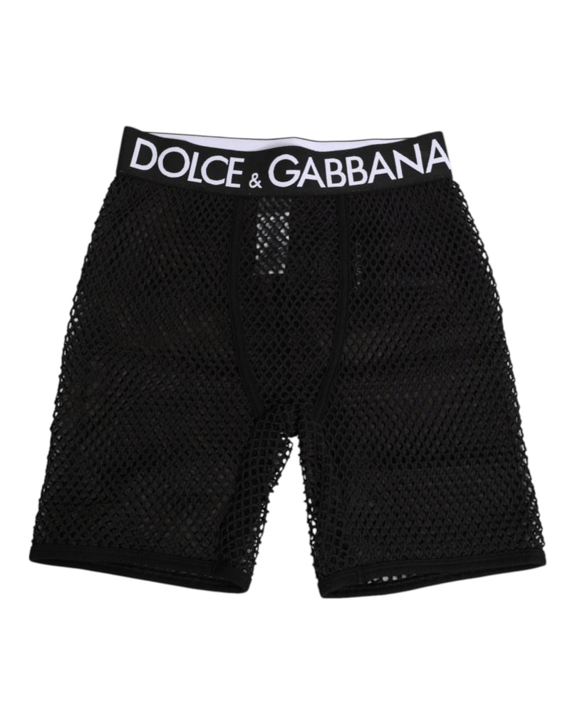 Dolce & Gabbana Black Cotton Logo Midi Trouser Shorts
