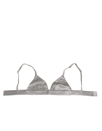 Dolce & Gabbana Gray Silk Satin Triangle Soft Cup Bra Underwear