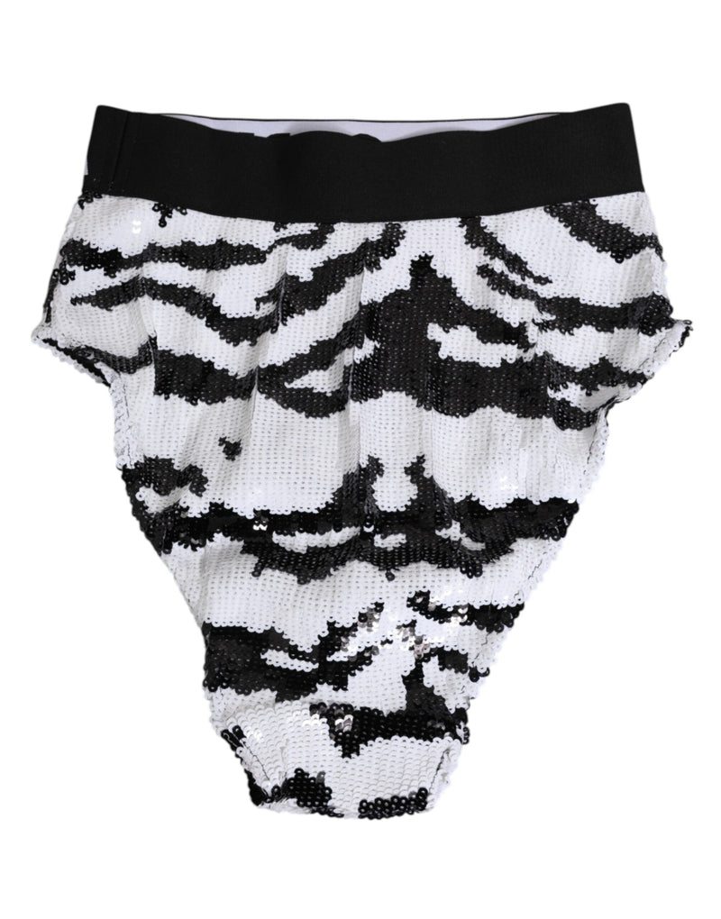 Dolce & Gabbana Black White Sequin High Waist Panty Underwear