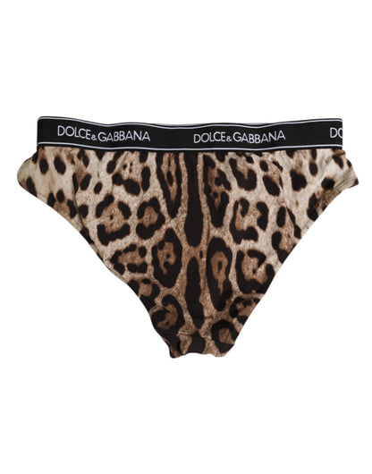 Dolce & Gabbana Brown Leopard Nylon High Waist Panty Underwear