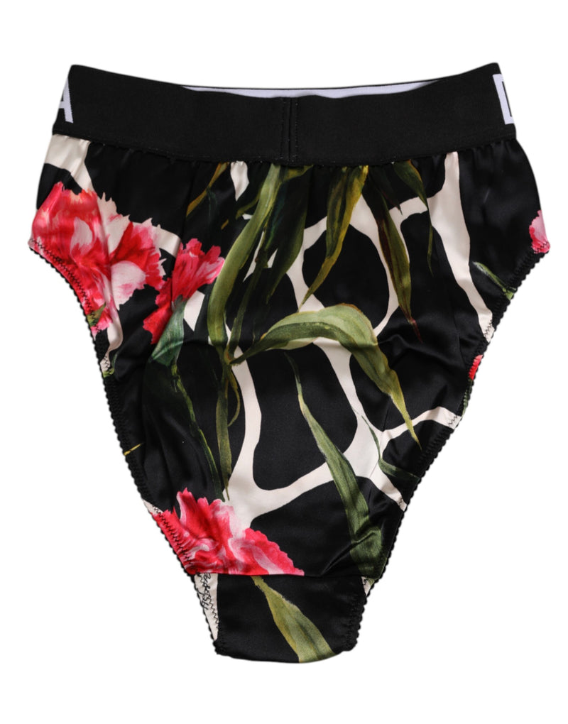 Dolce & Gabbana Black Floral Print High Waist Panty