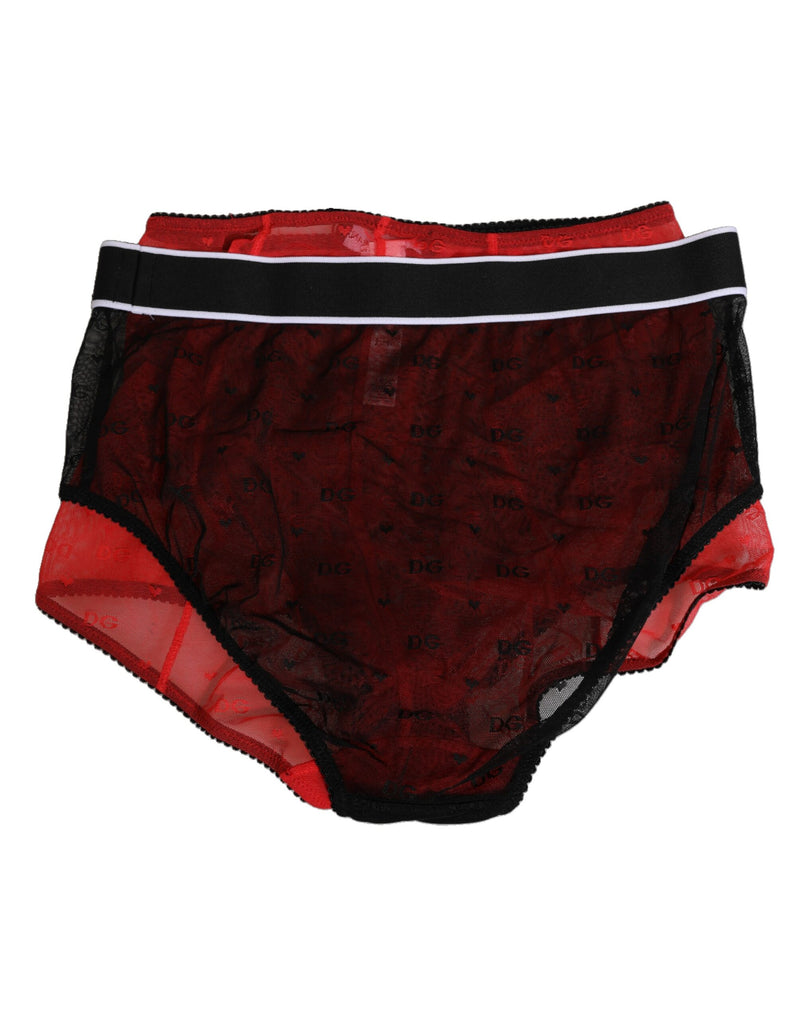 Dolce & Gabbana Gaine Haute Taille Noir Rouge en Nylon